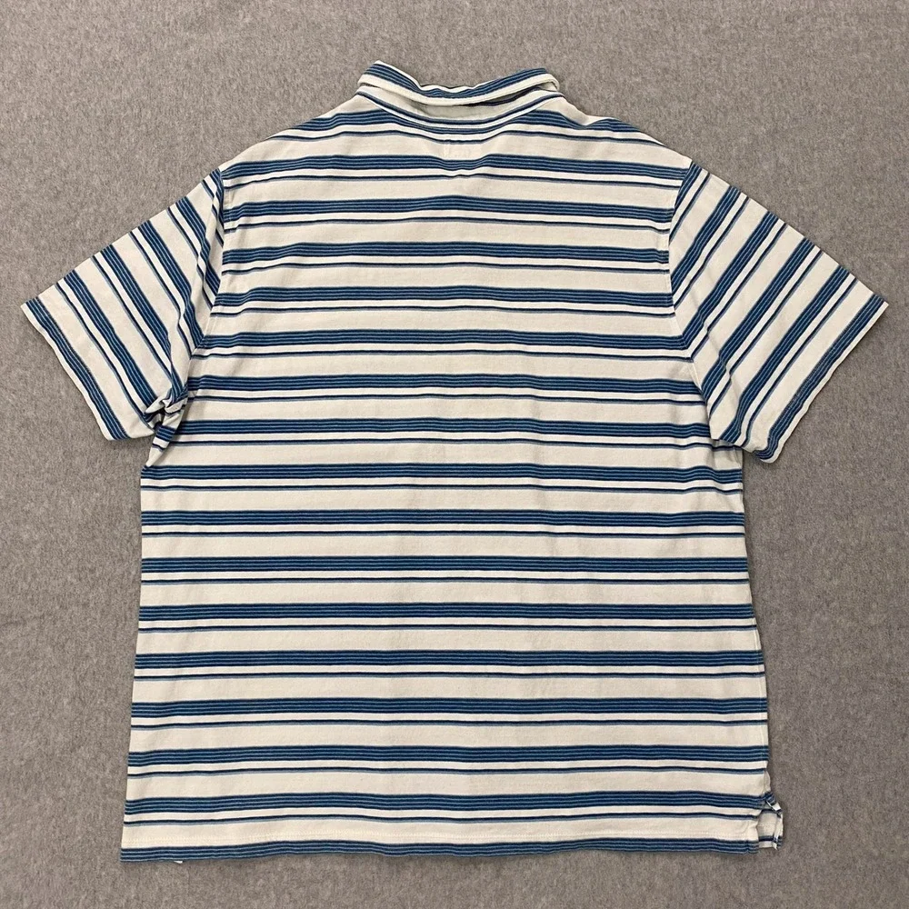 Todd Snyder Shirt Mens XXL White Blue Striped Cotton Short Sleeve Button Up
